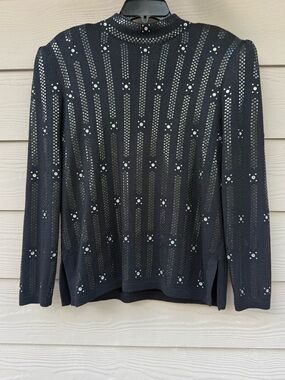 St John Embellished Black Knit Sweater